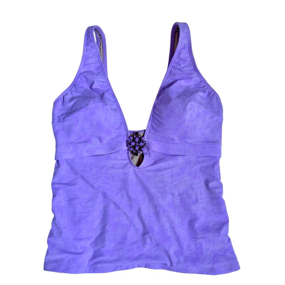 Magicsuit Miraclesuit Purple Tankini Swimsuit Top Size 12 Jeweled Broach Front